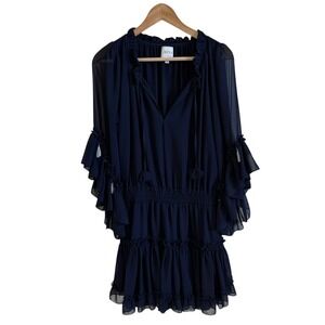 MISA Los Angeles Navy Blue‎ Dress Ruffle Trim Detail Bohemian Mini S